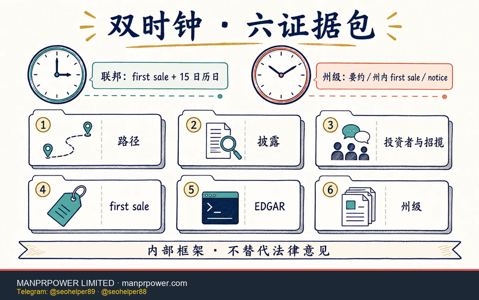SEC Form D 双时钟六证据包控制板，包括联邦 first sale 十五日历日、逐州 notice、路径披露投资者招揽 EDGAR 与州级证据