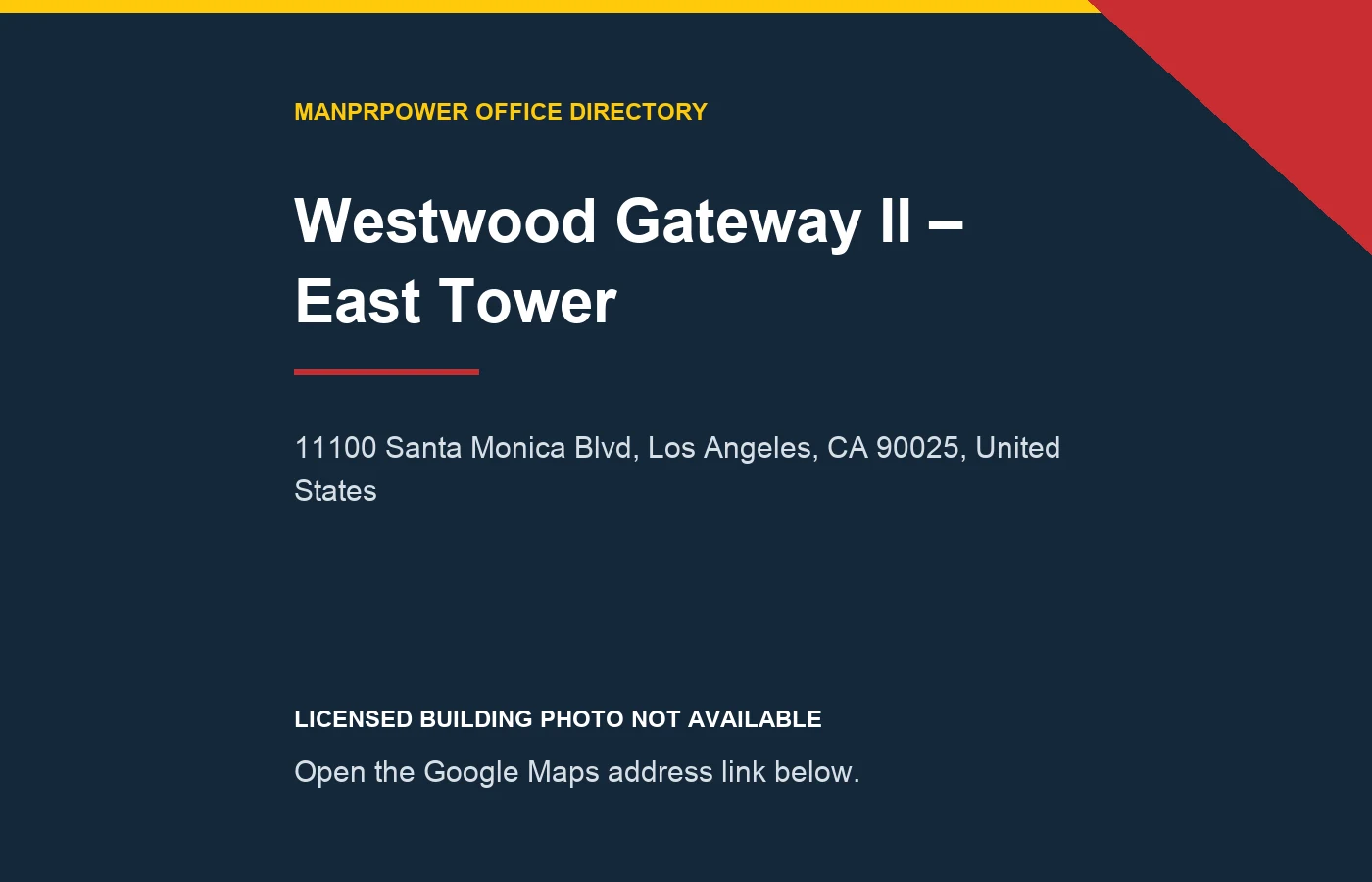 Westwood Gateway II – East Tower暂无可授权单栋照片的地址提示图