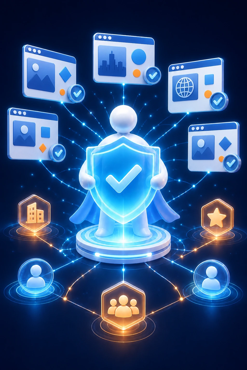 Technology illustration connecting credible news sources and brand information