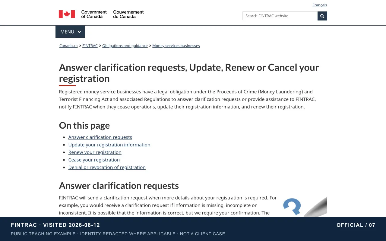 Update, renew or terminate | official-page tutorial screenshot