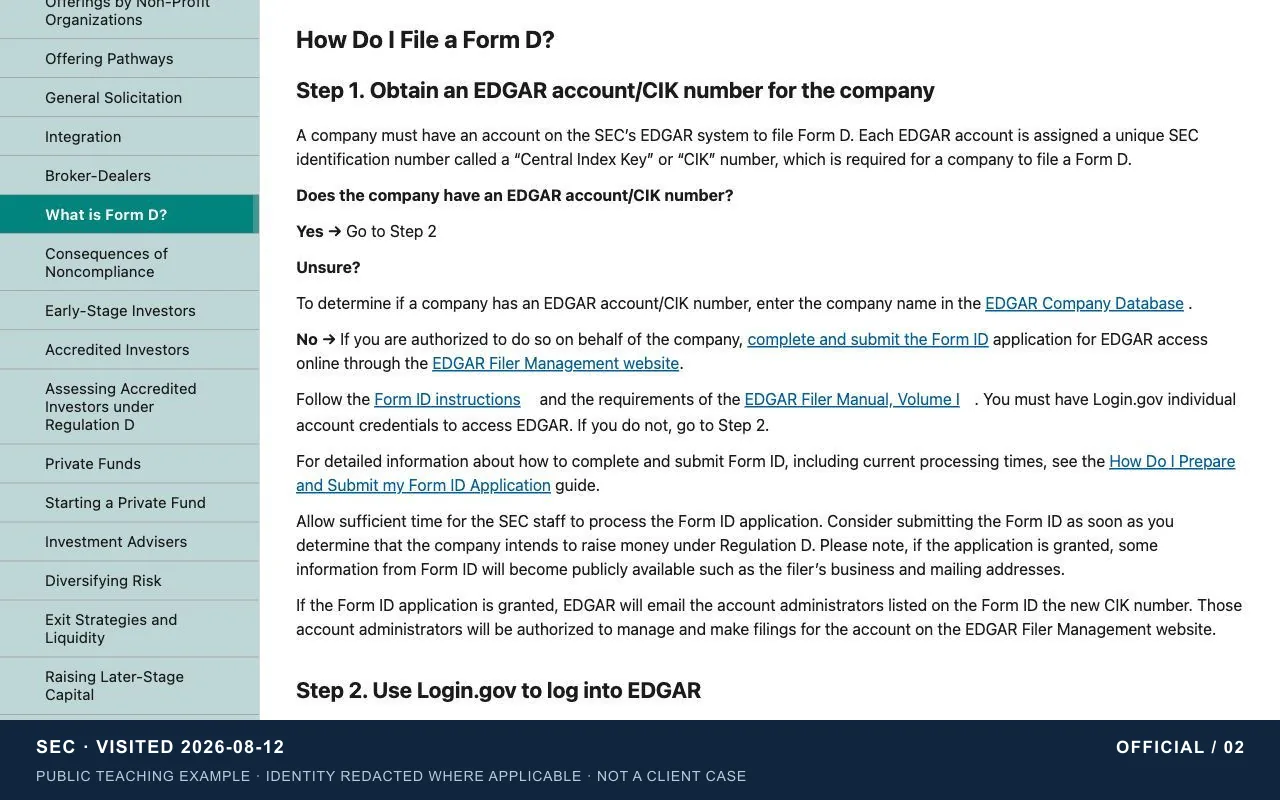 EDGAR account and CIK | official-page tutorial screenshot