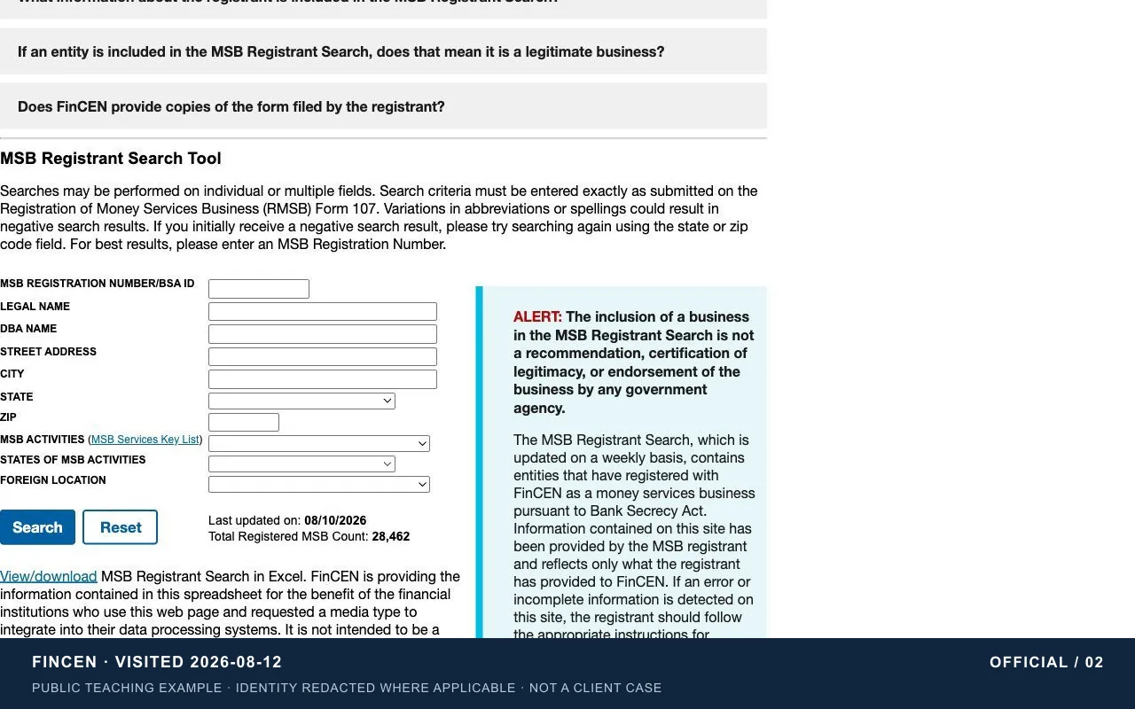 Search fields and explanations | Instructional screenshot of the official page