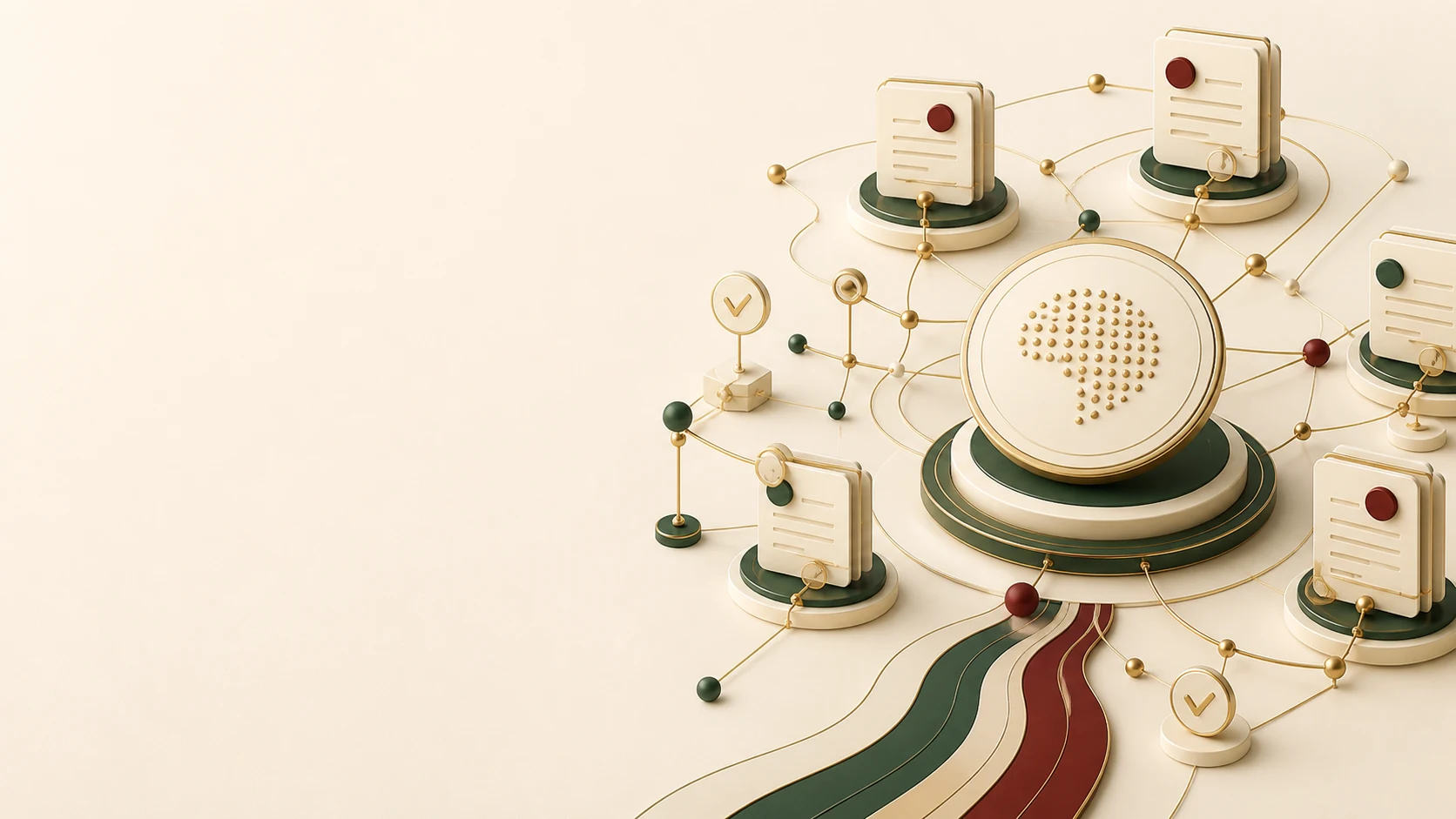 Financial technology visual illustration of the core of AI answers, data nodes and document networks