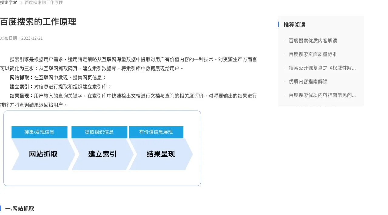 百度搜索工作原理公开文章页面截图