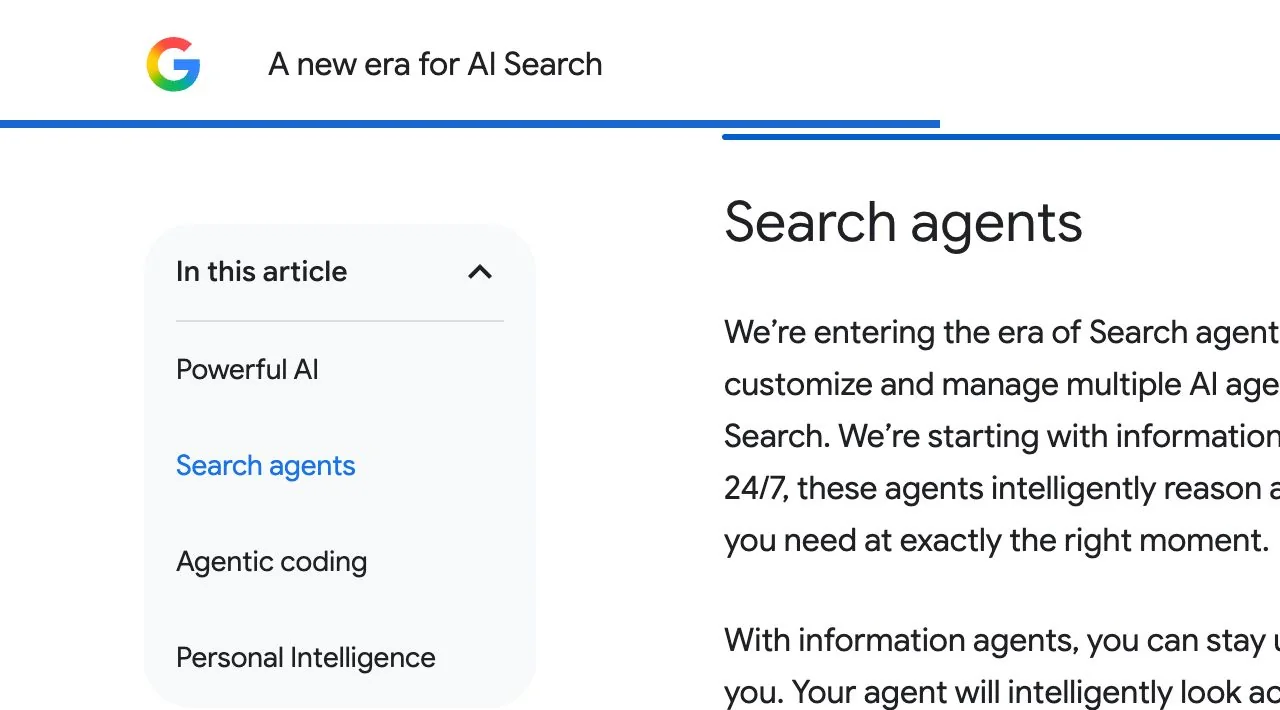 Instructional screenshot of the official public Google Search agents page