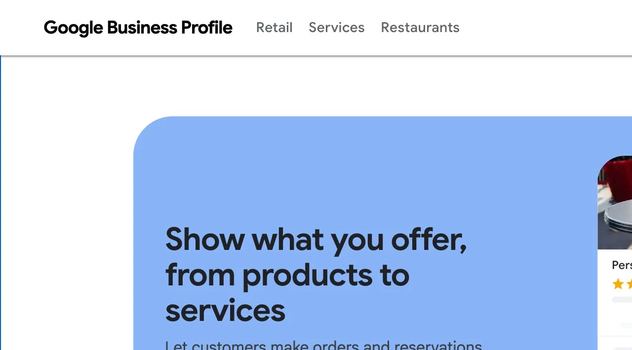 Google Business Profile 产品与服务展示公开页面截图