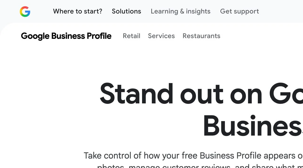 Google Business Profile 官方公开页面实际界面