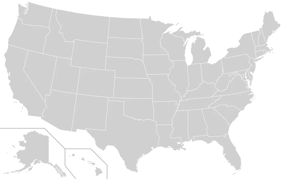 Indicative map of state boundaries of the fifty states of the United States